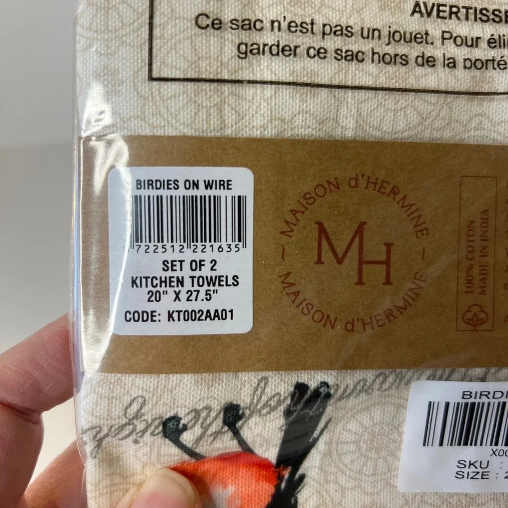 Maison d'Hermine Birdies On Wire Kitchen Towel Set  of 2 Cotton 20 x 27.5